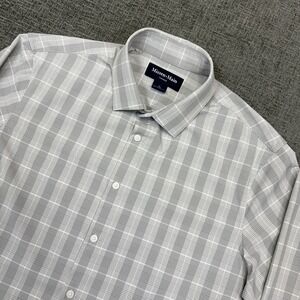 Mizzen+Main Shirt Mens Large Trim Fit Leeward Gray Plaid Long Sleeve Button